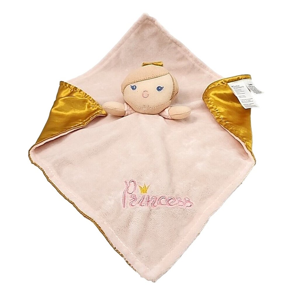 Baby Starters Pink Princess Rattle Lovey Plush 13.5" Gold Satin Security Blanket